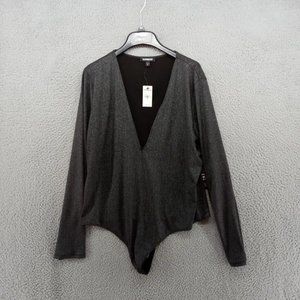 Express‎ Shirt Womens XL Black Gray V-Neck Body Suit Lightweight